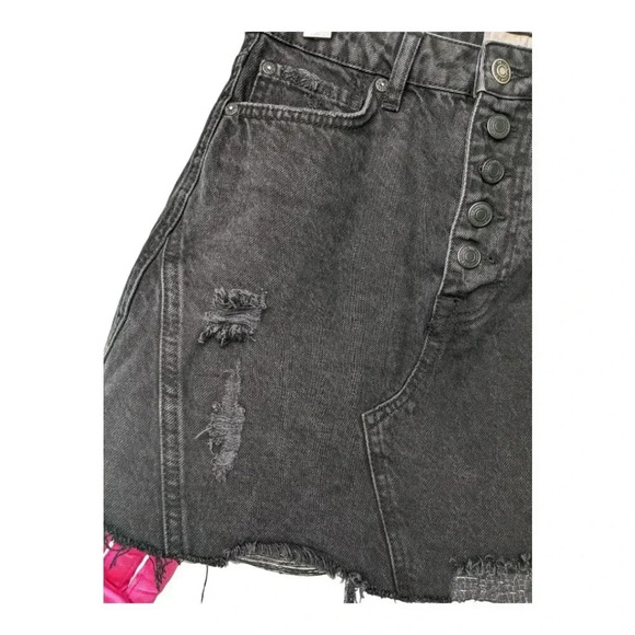 Free People We The Free Button Fly Womens Black Distressed Denim Mini Skirt 27 - Picture 6 of 12